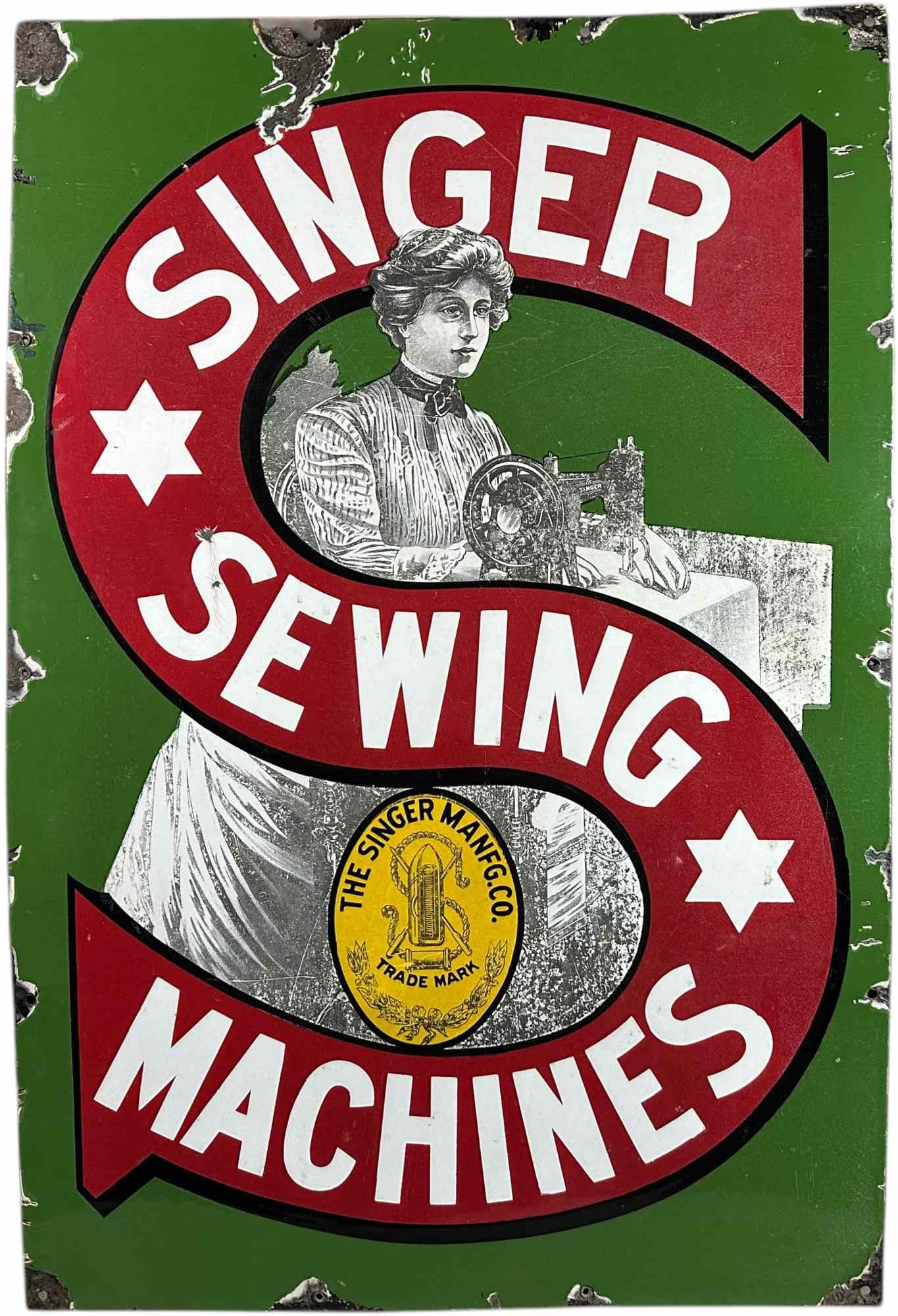 PORCELAIN SINGER SEWING MACHINE SIGN (1 of 9)