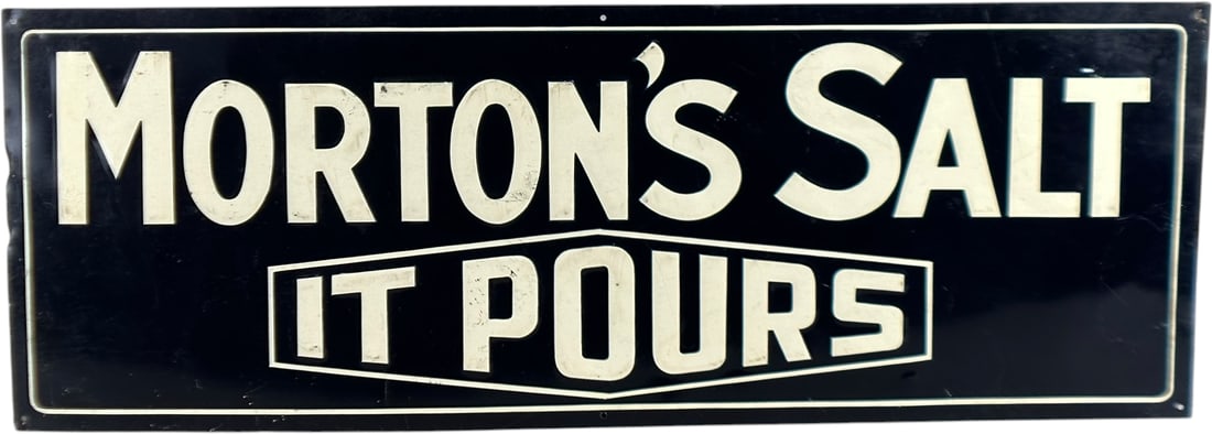 MORTONS SALT IS POURS EMBOSSED TIN SIGN (1 of 2)
