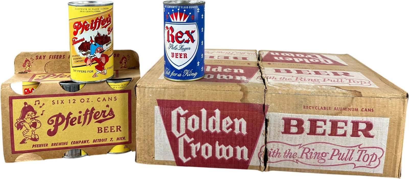 21 REX & 6 PACK PFEIFFERS FLAT TOP BEER CANS (1 of 6)