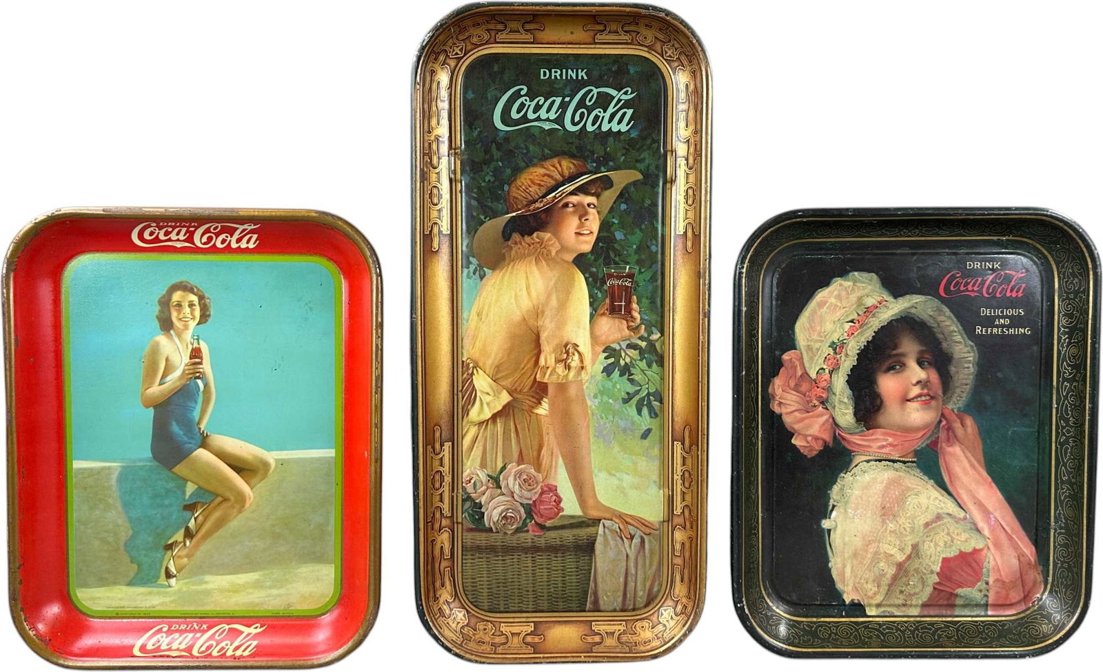 1914, 1916, 1933 COCA COLA TRAYS: 63. 1914, 1916, 1933 COCA COLA TRAYS | 19" l. | (Excellent Condition) | $200 - $400