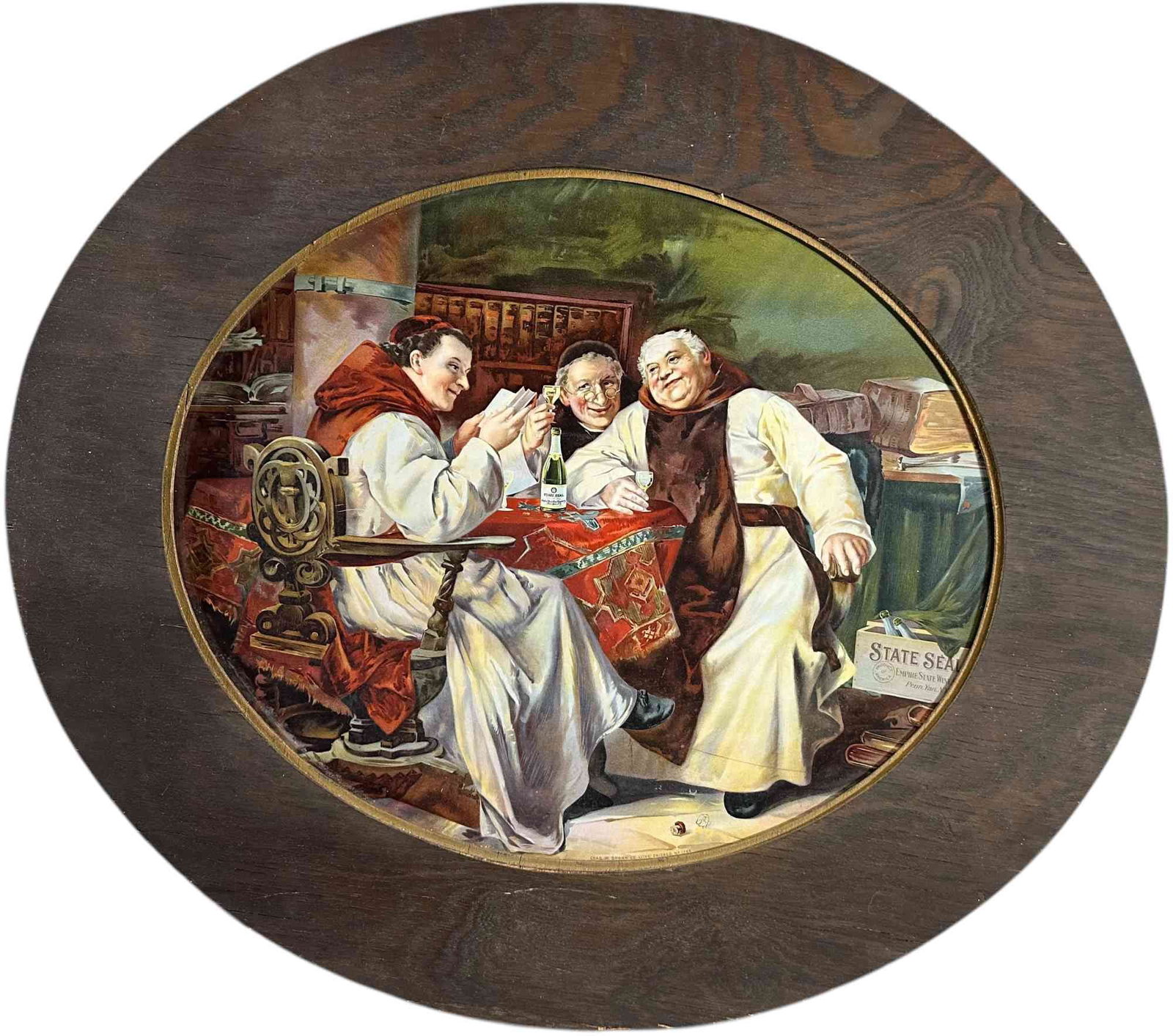 FRAMED STATE SEAL CHAMPAGNE TIN SIGN 3 MONKS (1 of 3)