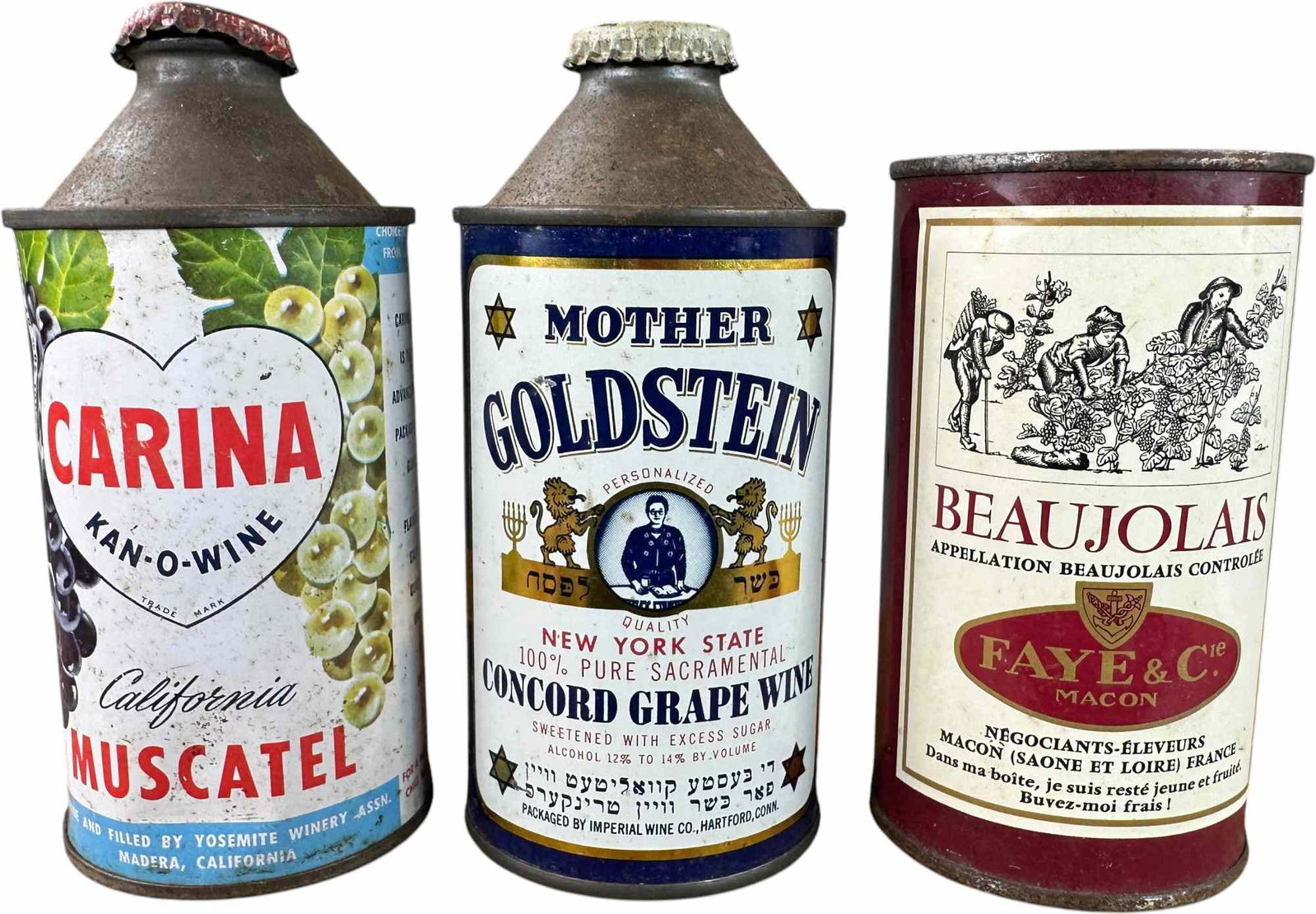 THREE VINTAGE WINE CANS - CONE TOP (1 of 4)