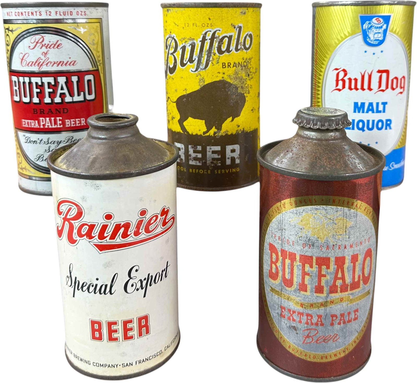 FIVE VINTAGE BEER CANS - CONE TOPS (1 of 7)