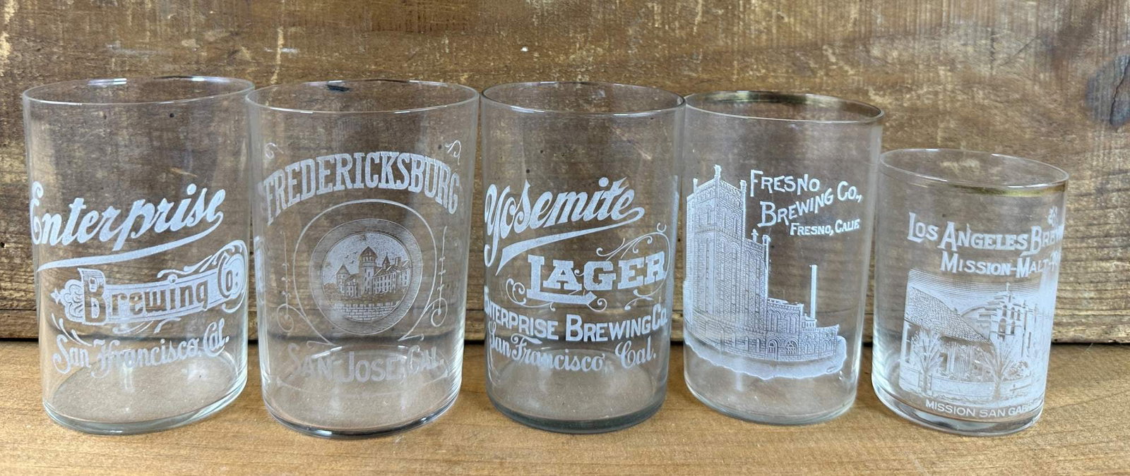 LOT OF FIVE EARLY BREWERY GLASSES (1 of 5)