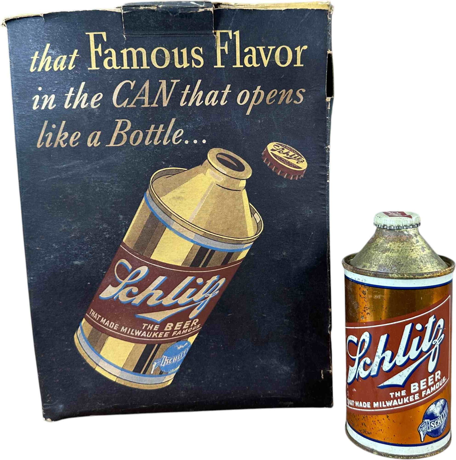 FIVE SCHLITZ CONE-TOP BEER CANS W/ ORIGINAL CARTON (1 of 7)