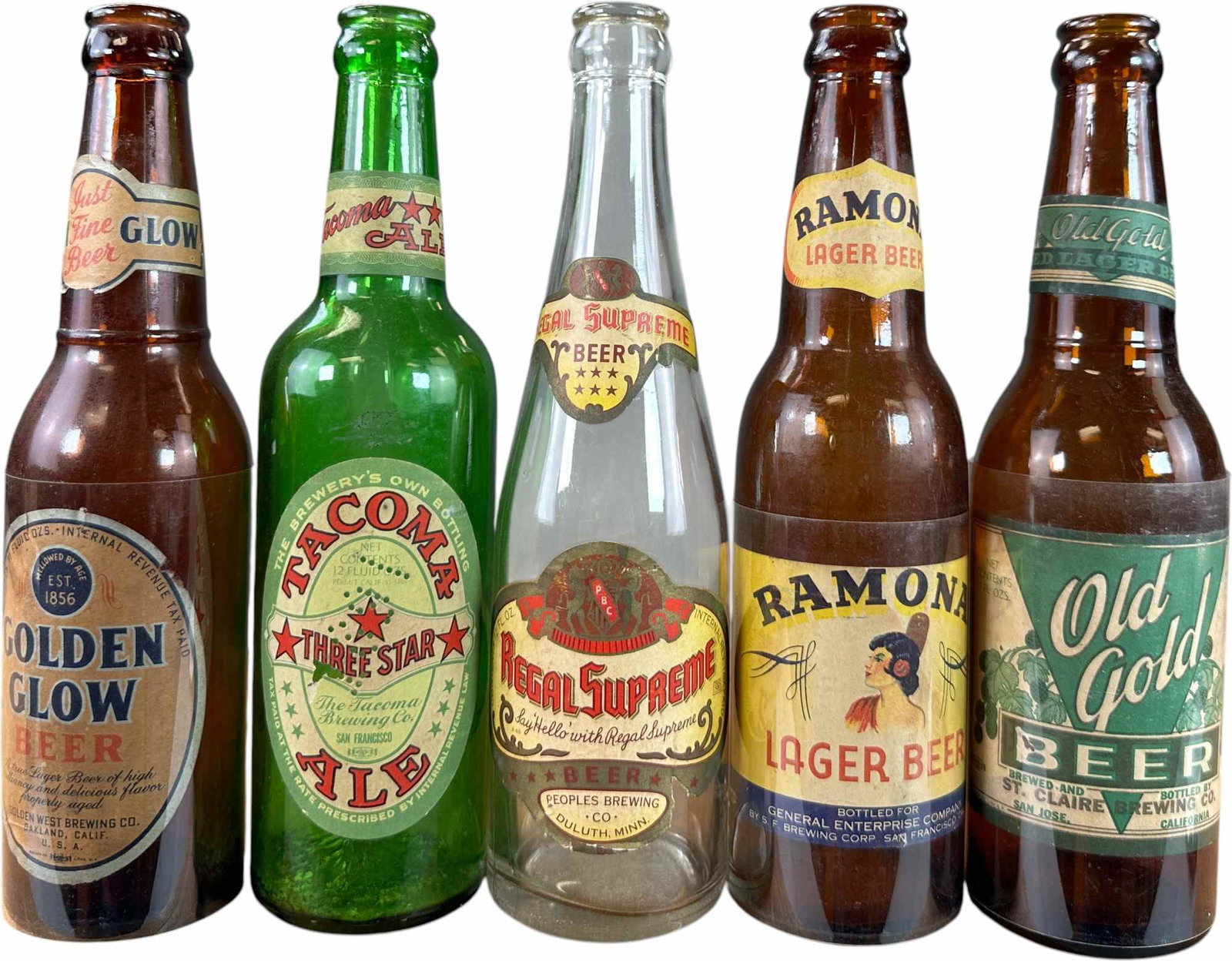 FIVE VINTAGE BEER & ALE BOTTLES (1 of 3)
