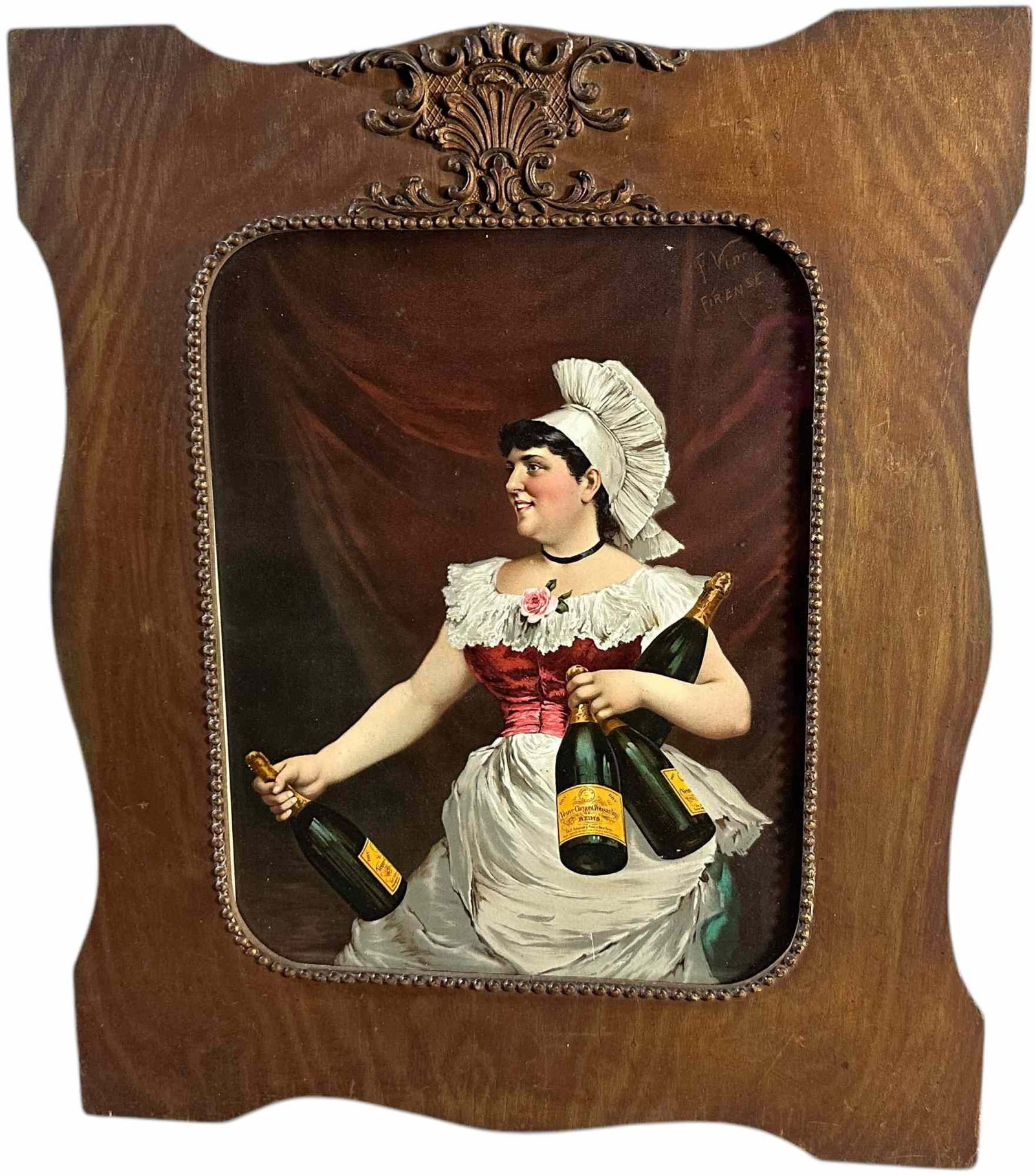 VEUVE CLICQUOT FRAMED TIN SIGN: 142. VEUVE CLICQUOT FRAMED TIN SIGN | 17" h. x 20" w. | (Excellent Condition) | $200 - $400
