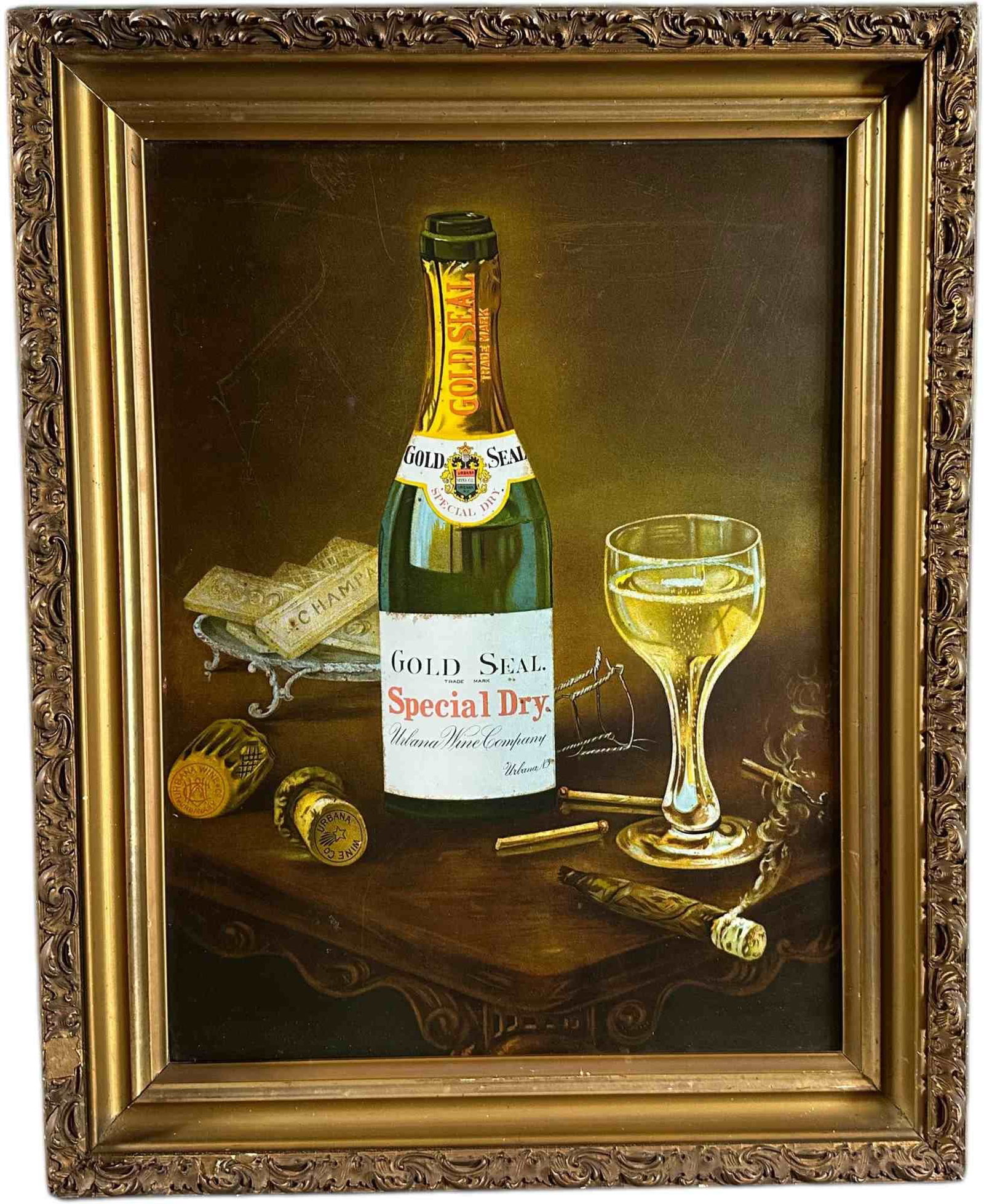 GOLD SEAL FRAMED TIN SIGN: 143. GOLD SEAL FRAMED TIN SIGN | 19" h. x 15" w. | (Excellent Condition) | $200 - $400