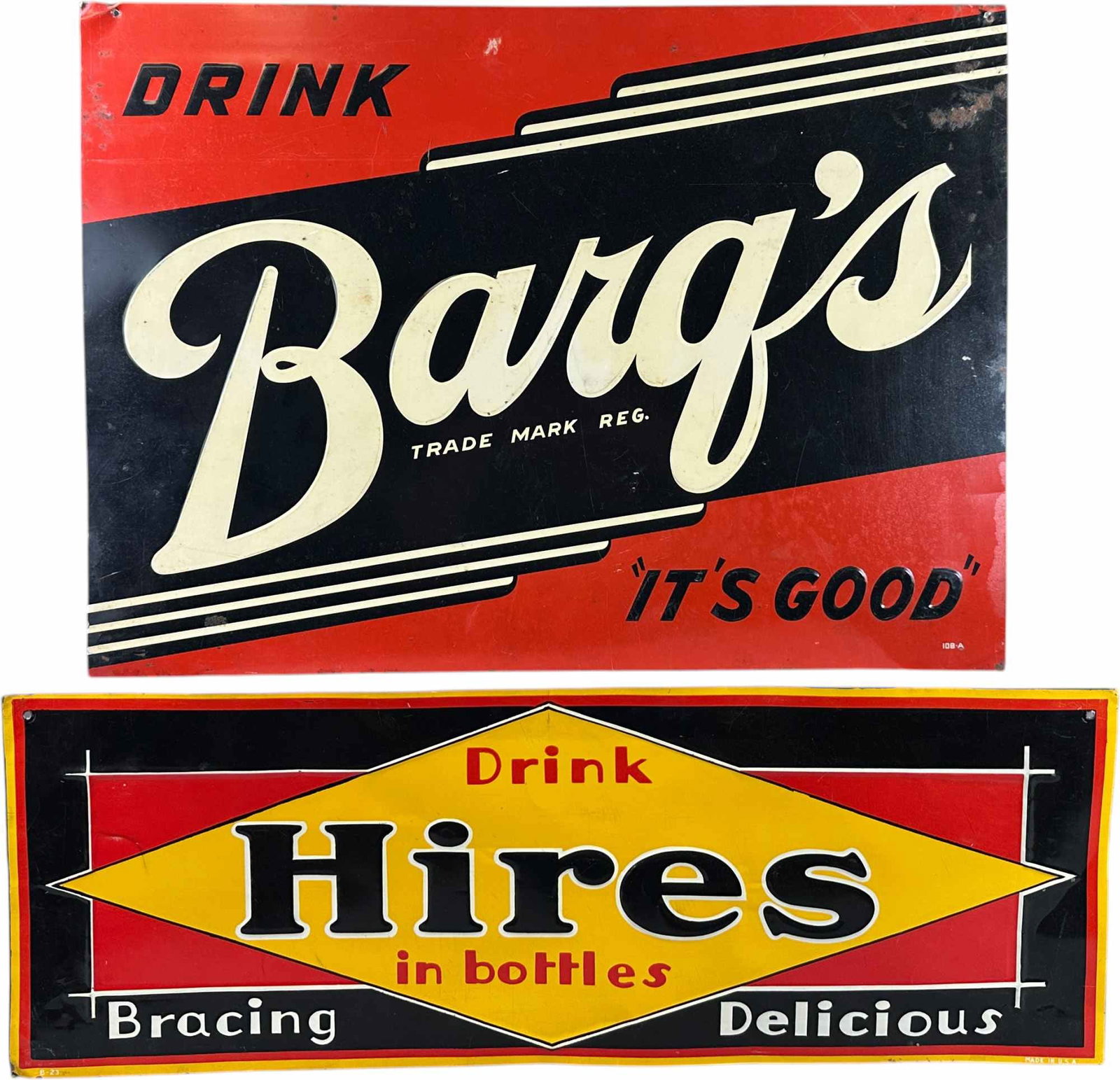 TWO ROOT BEER SIGNS: 148. TWO ROOT BEER SIGNS | 28" l. | (Excellent Condition) | $300 - $600