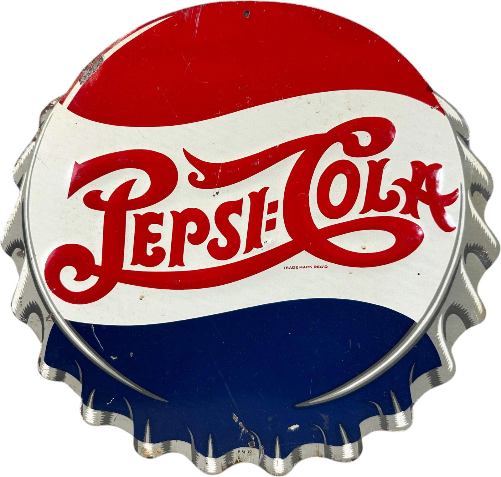 PEPSI COLA BOTTLECAP SIGN: 150. PEPSI COLA BOTTLECAP SIGN | 14" dia. | (Excellent Condition) | $200 - $400