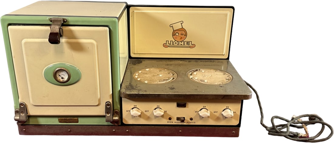 LIONEL ELECTRIC STOVE: 166. LIONEL ELECTRIC STOVE | 14" h. x 26" w. | Missing legs, (Very Good Condition) | $50 - $100