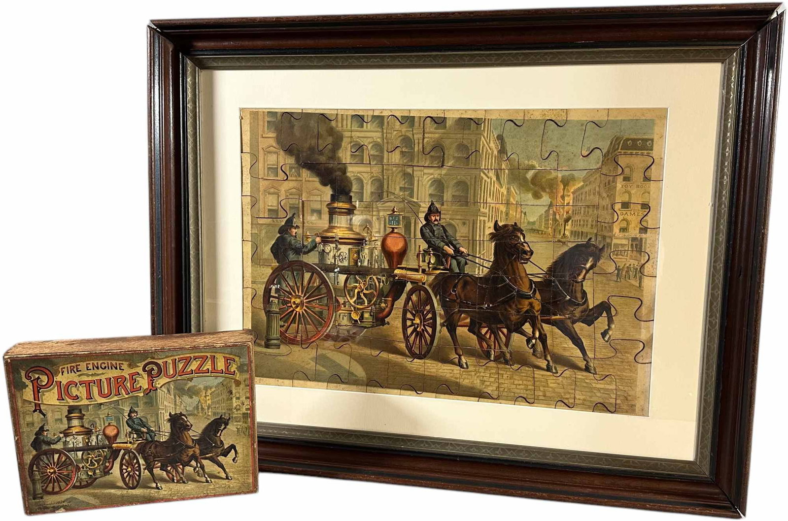 FRAMED HORSE DRAWN FIRE PUMPER PUZZLE W/ BOX (1 of 3)