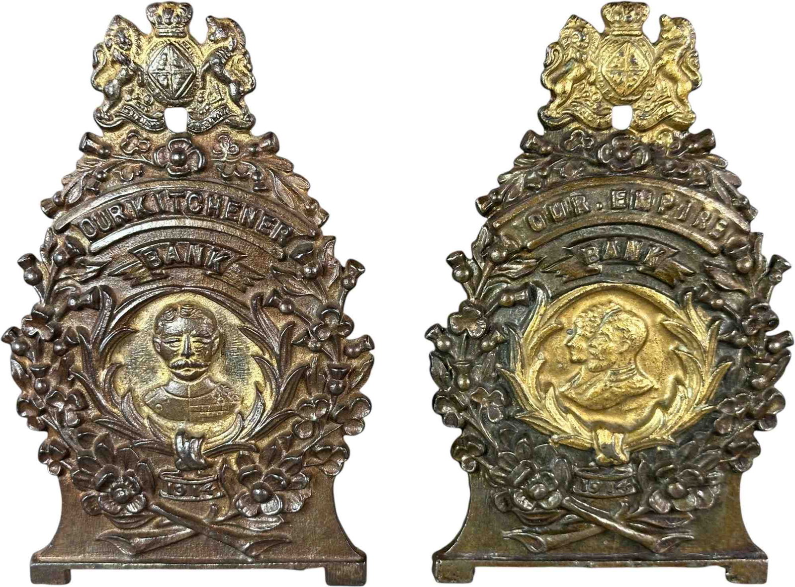 OUR KITCHNER & CORONATION STILL BANKS: 283. OUR KITCHNER & CORONATION STILL BANKS | Attributed to Sydenham & McOustra, England. | 6.5" h. | (Excellent Condition) | $150 - $300