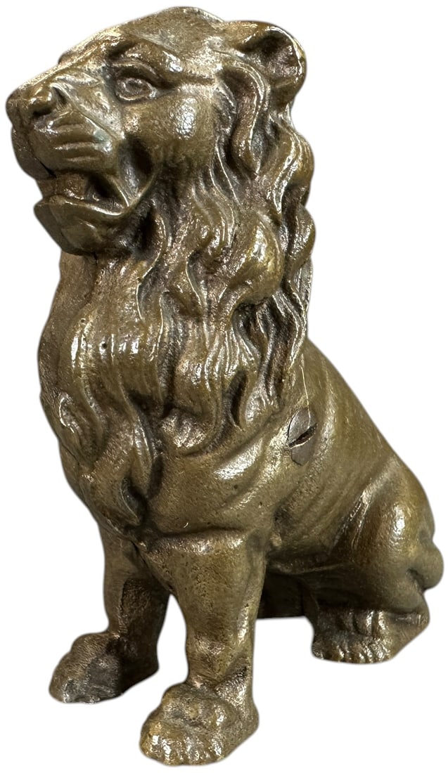BRASS SEATED LION STILL BANK (1 of 6)