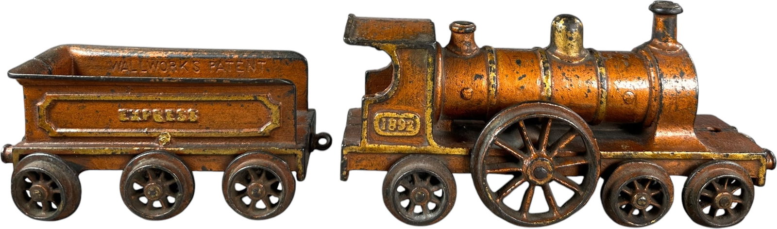 H. WALLWORK LOCOMOTIVE & TENDER: 389. H. WALLWORK LOCOMOTIVE & TENDER | Made in England. | 8" l. loco | Small chip to the receiver hitch on back of locomotive, original paint in (Very Good to Excellent Condition) | $150 - $250