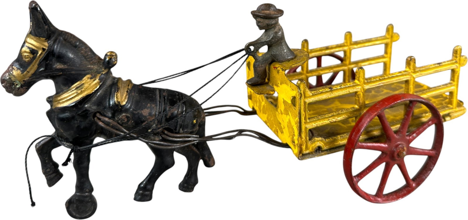 HUBLEY DONKEY CART: 470. HUBLEY DONKEY CART | 11.5" l. | Paint separating from heat, otherwise in All Original (Excellent Condition) | $200 - $400