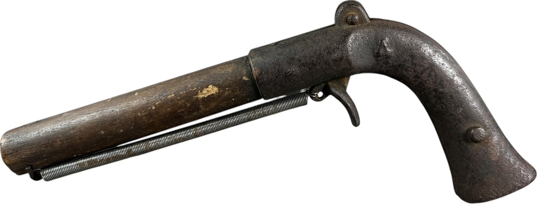 EARLY CAST IRON & WOOD SPRING CAP PISTOL (1 of 5)