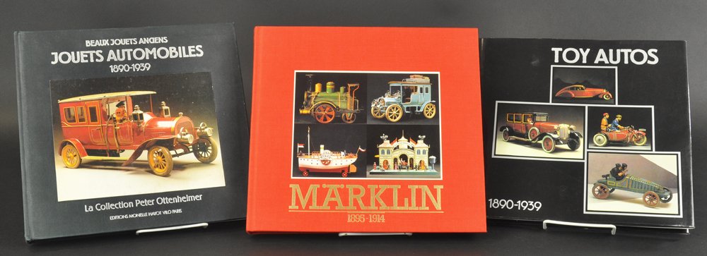 GROUPING OF TOY REFERENCE BOOKS: Includes: Two Toy Autos by The Peter Ottenheimer Collection, and one labeled "Jouets Automobiles," a first edition of 200 copies, together with Marklin, 1895-1914 by Denys Ingraham Publishers, London.