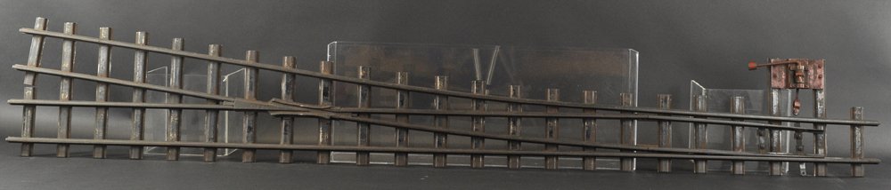 BUDDY 'L' RIGHT HAND SWITCH: All black pressed steel track with right hand switch. 6' 9" x 13" w.