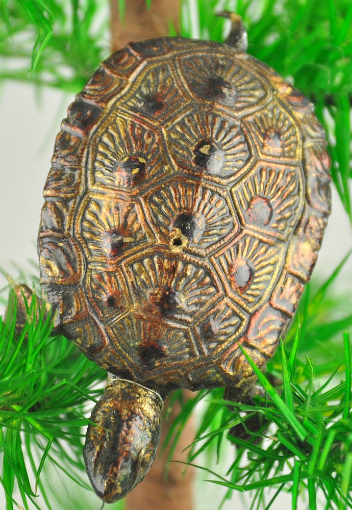 COPPER LUSTER TURTLE CANDY CONTAINER: Germany, magnificent copper luster, golden Dresden turtle candy container, shell removes for candy retrieval. 3 1/4" l.