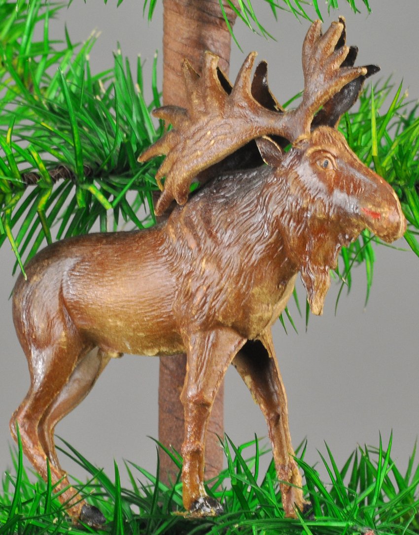 NORTH WOODS MOOSE CHRISTMAS TREE ORNAMENT: A magnificent German moose Dresden ornament with great detail. 4" l.