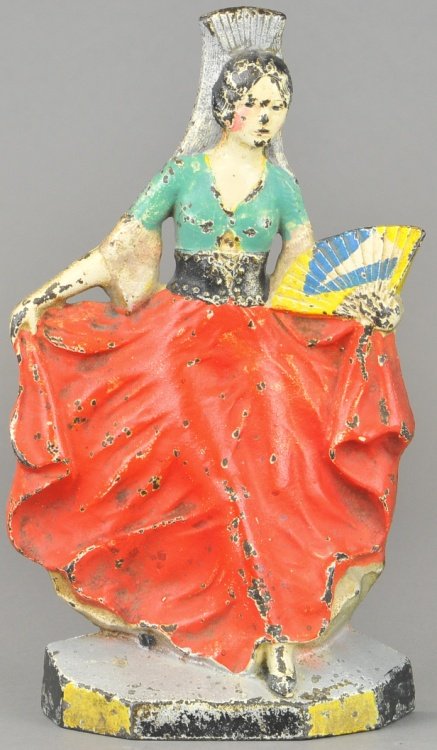 SPANISH GIRL W/FAN DOORSTOP: "LACS 760," beautiful image of Spanish woman with fan in hand. 10" x 5 5/8".