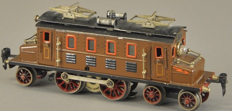 MARKLIN 4-4-2 LOCOMOTIVE: Germany, Swiss style electric engine, painted in rich brown body, opening doors and pantographs on roof. 10 1/2" l.
