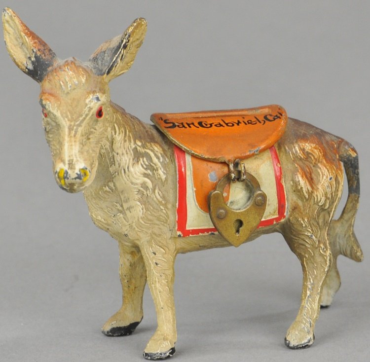 DONKEY SOUVENIR SPELTER STILL BANK (1 of 3)