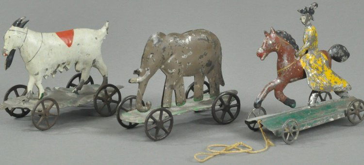 THREE TIN PLATFORM TOYS (1 of 2)