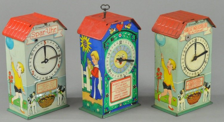 LOT OF THREE TIN PENNY BANKS (1 of 2)