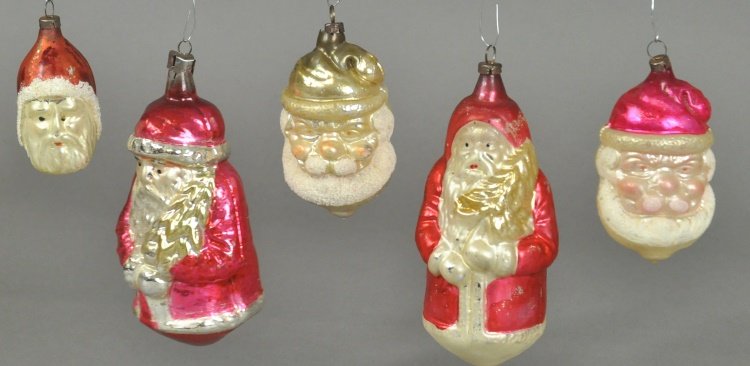 FIVE GLASS SANTA ORNAMENTS (1 of 1)