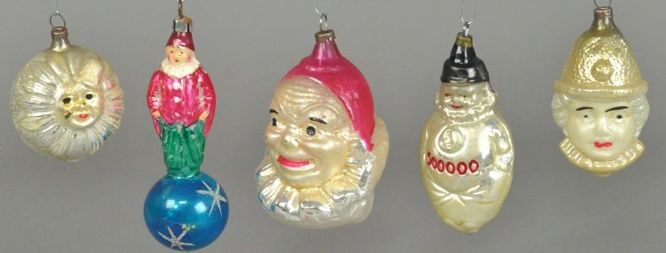 FIVE GLASS CHRISTMAS CLOWN ORNAMENTS (1 of 1)