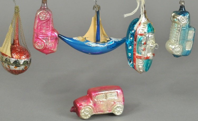 BOAT AND TOURING CAR BLOWN GLASS ORNAMENTS (1 of 1)