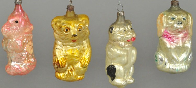 LOT OF FOUR BLOWN GLASS ANIMAL ORNAMENTS (1 of 1)
