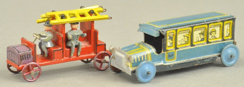 BLUE BUS & WOODEN LADDER TRUCK PENNY TOY (1 of 2)