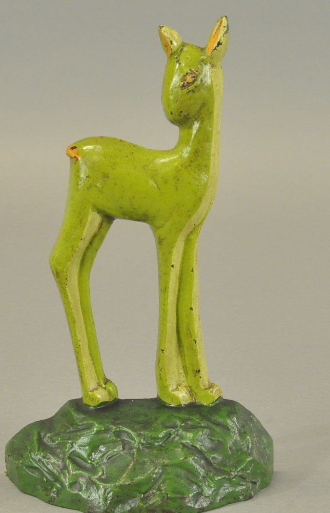 FAWN DOORSTOP: No. 6 @ 1930 Taylor Cook Series, standing fawn on grass hill, great colors and design. 9 7/8" h.
