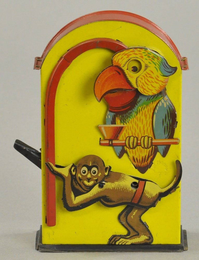 MONKEY AND PARROT TIN MECHANICAL BANK (1 of 2)