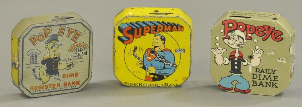 THREE COMIC DIME REGISTERING STILL BANKS (1 of 2)