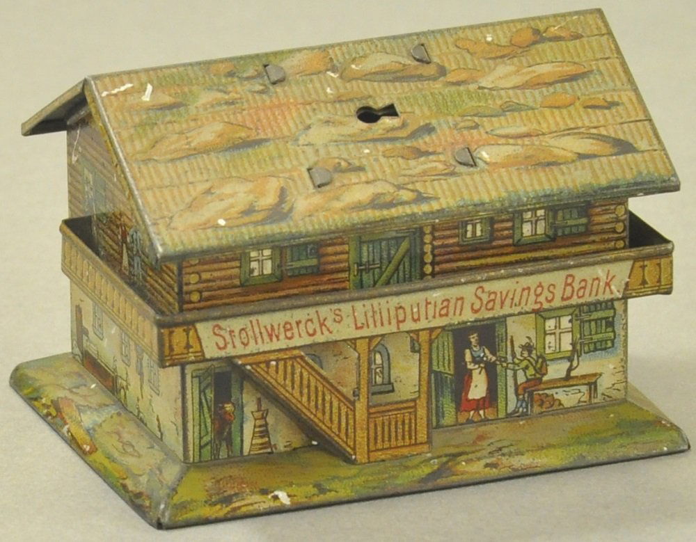STOLLWERCK COTTAGE PENNY TOY BANK (1 of 2)