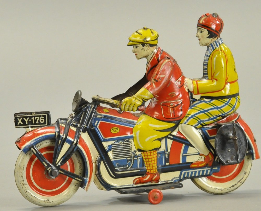 GEORGE LEVY MOTORCYCLE W/DRIVER & WOMAN PASSENGER (1 of 2)