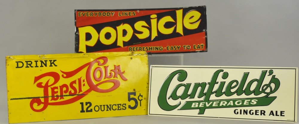 THREE TIN LITHO ADVERTISING SIGNS (1 of 1)