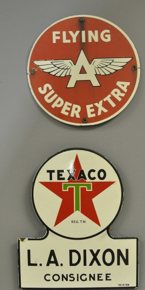 PORCELAIN DIE-CUT TEXACO SIGN AND FLYING 'A' SIGN (1 of 1)