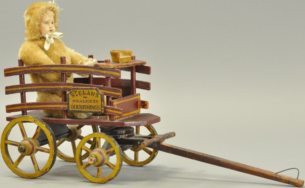 ST. CLAUS WAGON & BEAR WITH CELLULOID FACE (1 of 2)