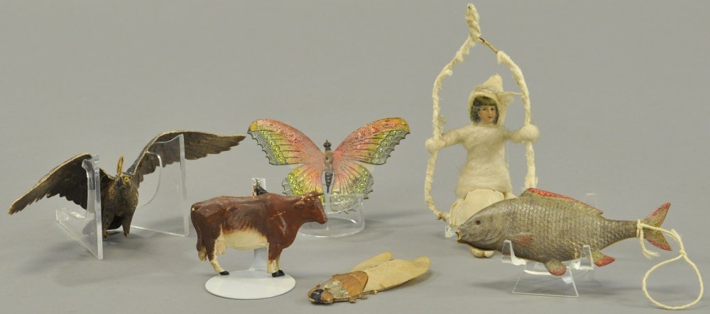 FIVE GERMAN DRESDENS AND COTTON ORNAMENT (1 of 2)