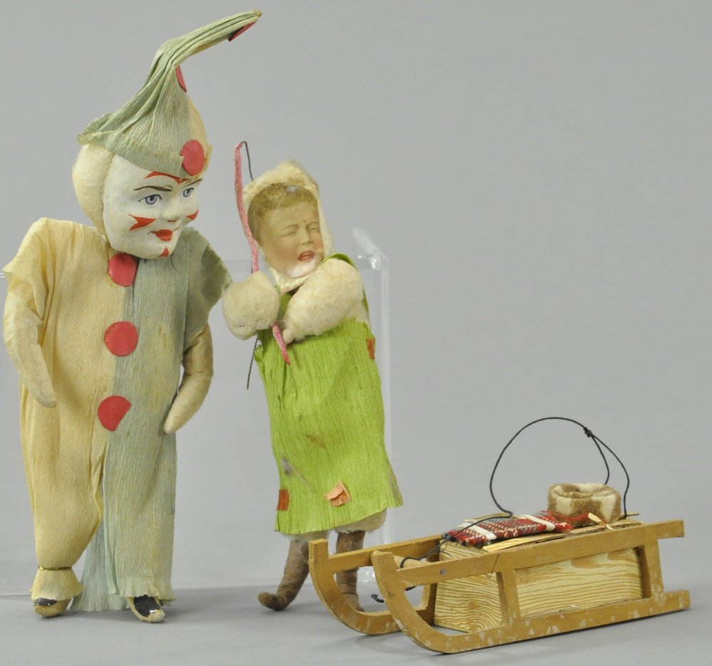 TWO COTTON FIGURES AND SLED CANDY CONTAINER (1 of 2)