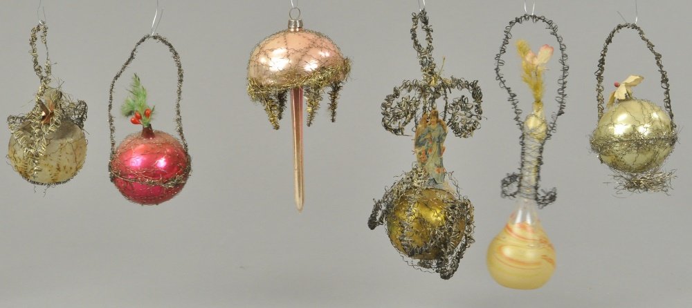 SIX WIRE WRAPPED GLASS ORNAMENTS (1 of 1)