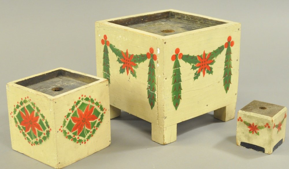 THREE WOODEN FEATHER TREE STANDS (1 of 1)