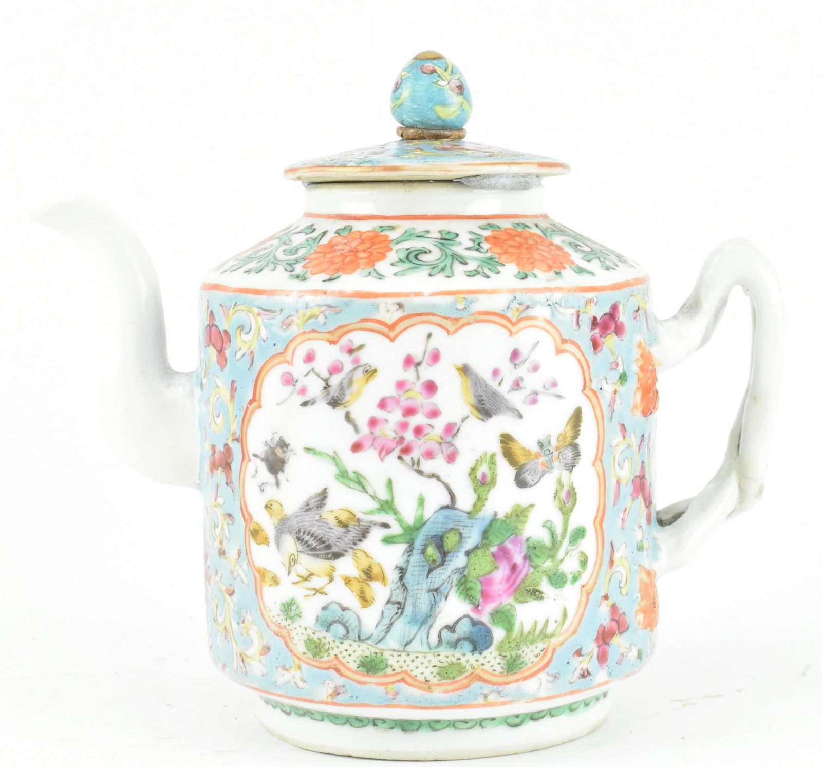 QING FAMILLE ROSE FIGURINE TEAPOT WITH LID 清 广彩人物花鸟 (1 of 8)