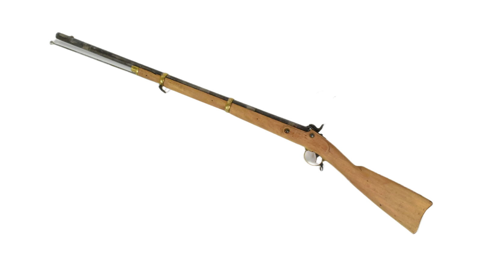 19TH CENTURY NAVY ARMS US M1863 PATTERN RIFLE: An antique 19th century Navy Arms reproduction US M1863 Harpers Ferry Pattern / Zouave percussion cap rifle. Brass furniture including patch box and percussion cap lock plate engraved with eagle