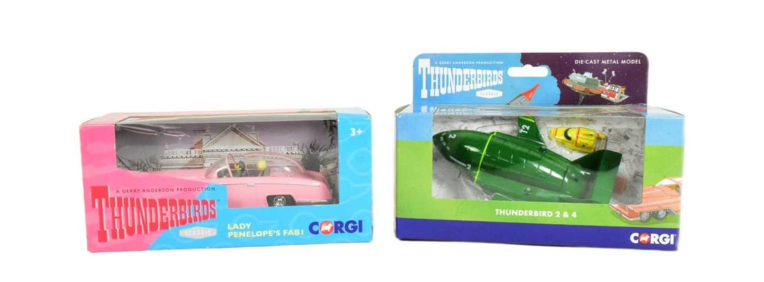 DIECAST - X2 CORGI THUNDERBIRDS DIECAST MODELS: Diecast - x2 boxed Corgi Gerry Anderson Thunderbirds diecast models comprising CC00604 Thunderbirds FAB 1 and CC00803 Thunderbird 2 & 4. Contents mint in box.
